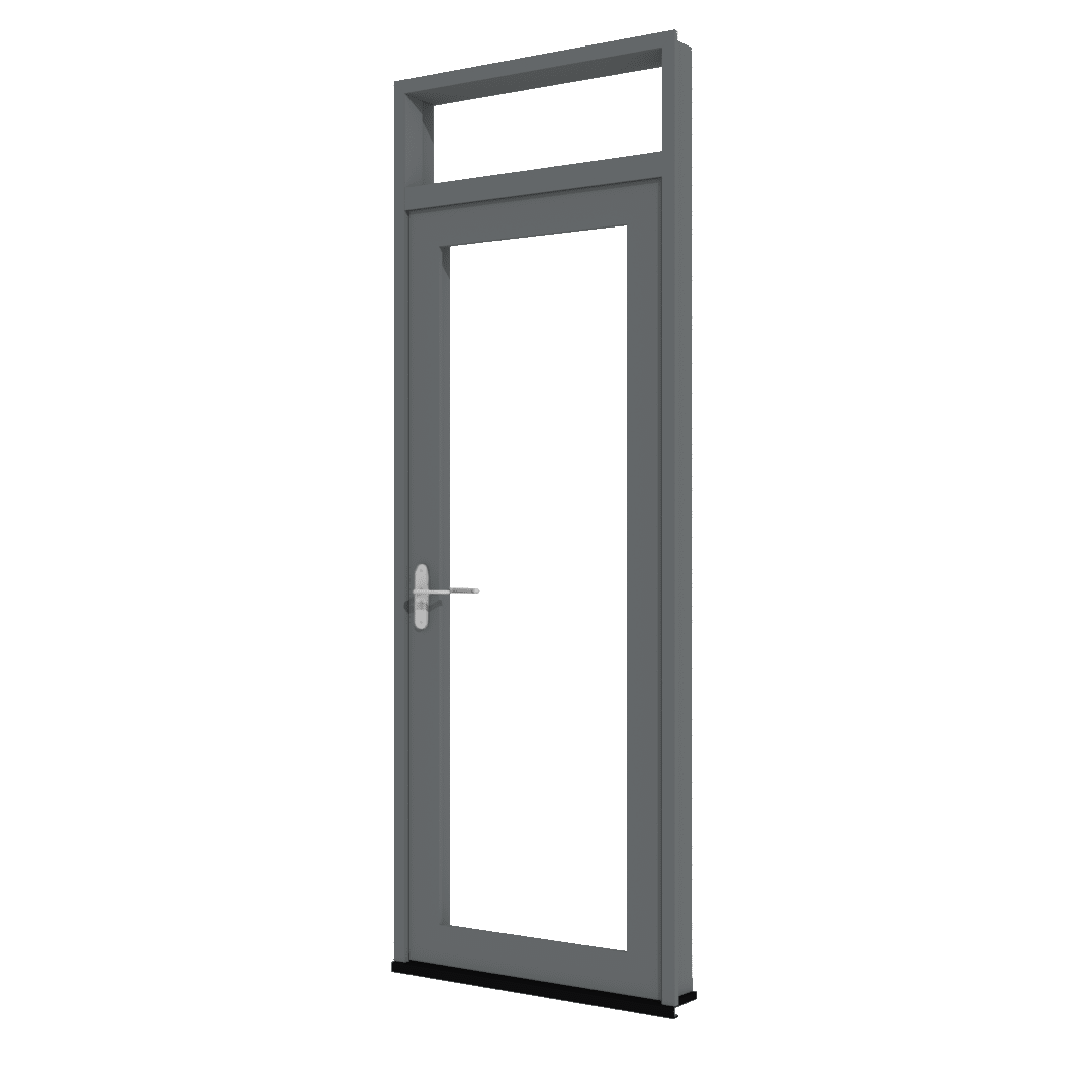 Haustür anthrazit aus Aluminium mit Oberlicht und großer Glasfüllung, einflügelig mit Griff