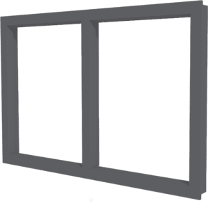 Aluminiumfenster grau, Rahmen aus Aluminium, zweiflügelig mit großen Glasflächen, moderne schlichte Optik